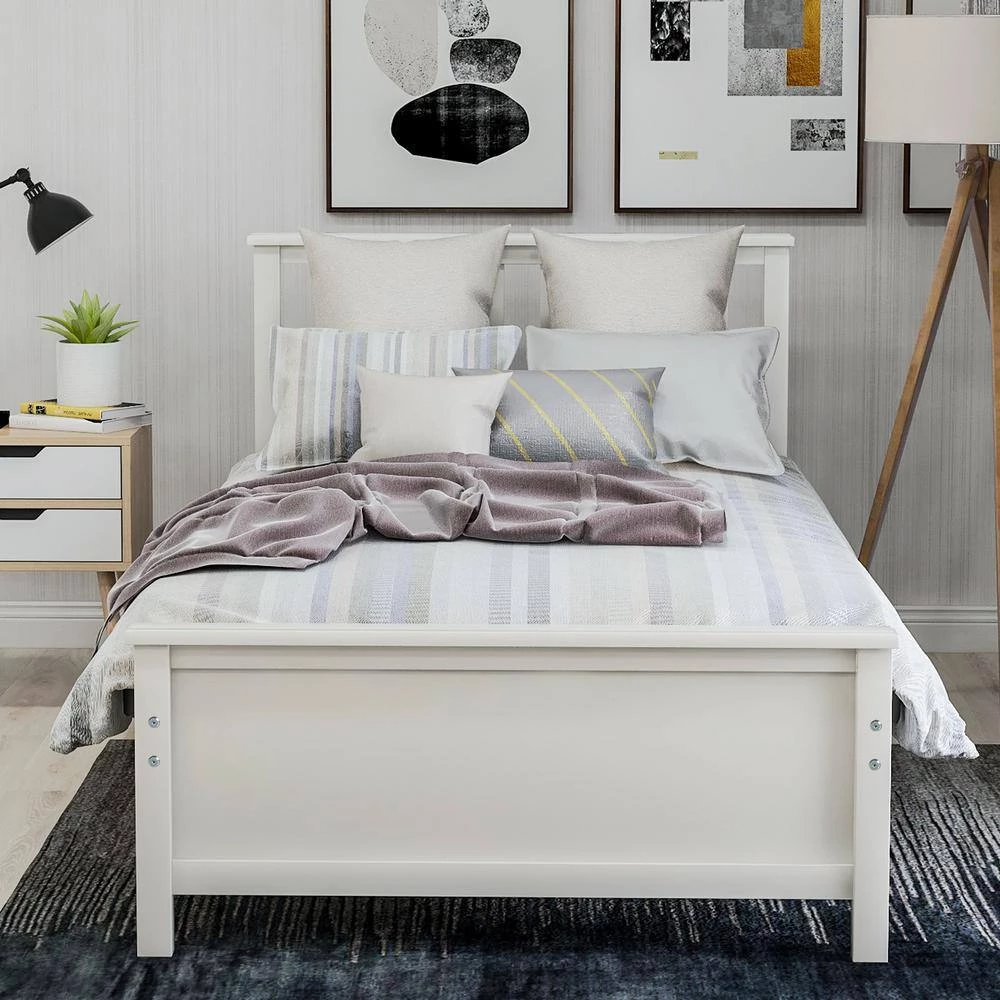 80 in. White Twin Size Wood Platform Bed with Headboard, Footboard and Wood Slat Support by GODEER - Image 9