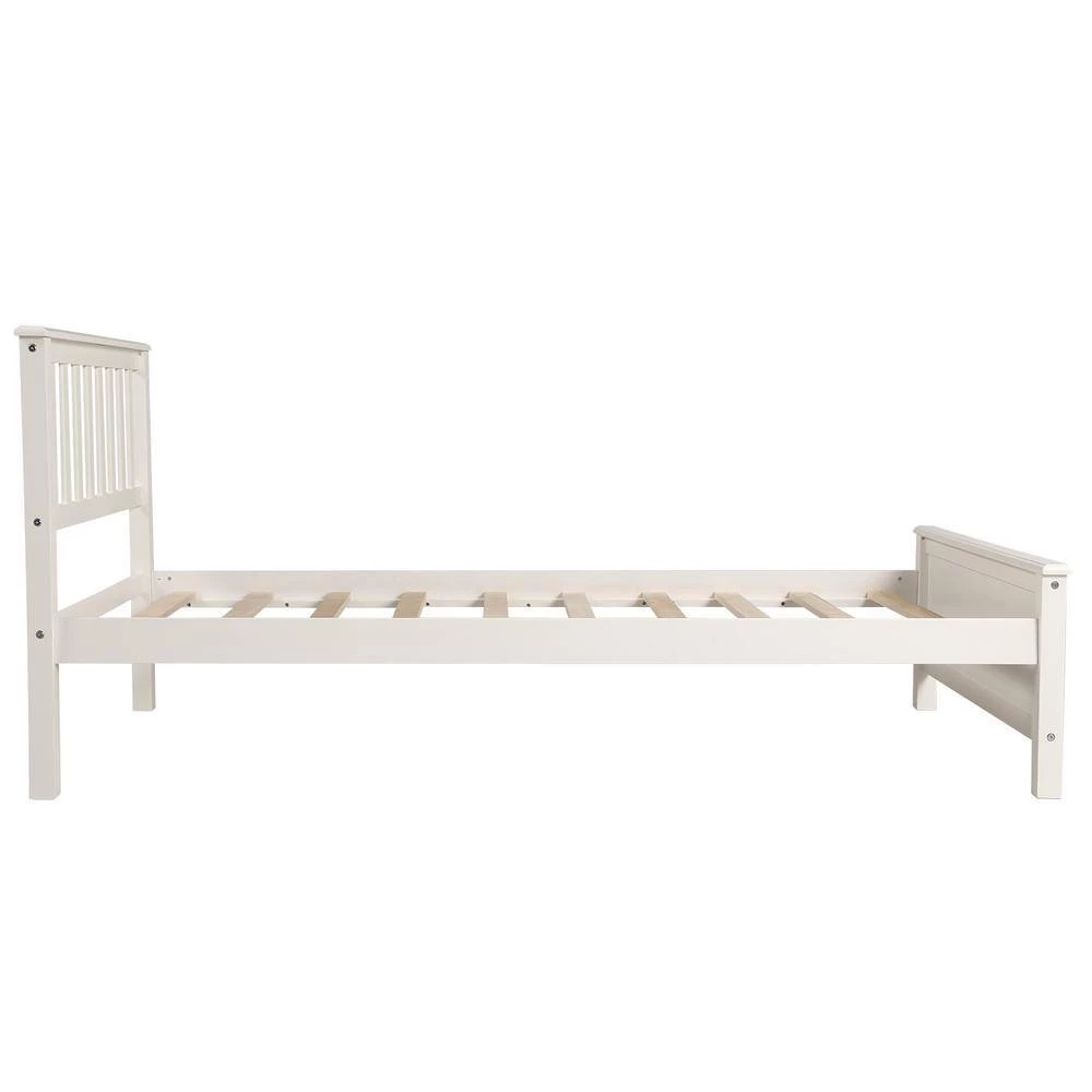 80 in. White Twin Size Wood Platform Bed with Headboard, Footboard and Wood Slat Support by GODEER - Image 3