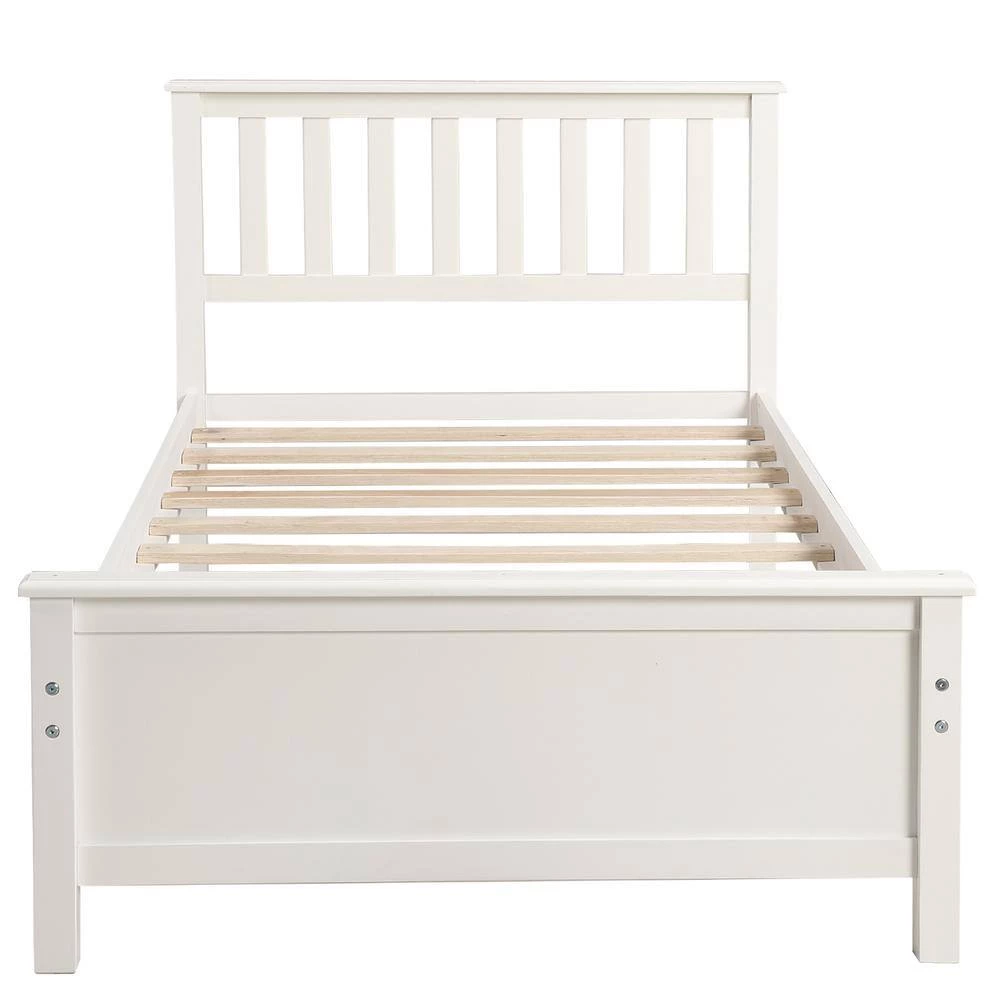 80 in. White Twin Size Wood Platform Bed with Headboard, Footboard and Wood Slat Support by GODEER - Image 5