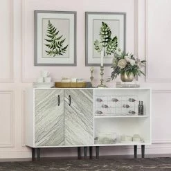 White Cabinet with 2-Doors and 2-Open Shelves Freestanding Sideboard-Storage Cabinet by GODEER