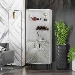 White Cabinet with 2-Doors and 3-Open Shelves Modern by GODEER