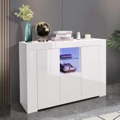 White High Gloss Buffet-Storage Cabinet Display Cabinet with Drawer and 2-Doors by GODEER