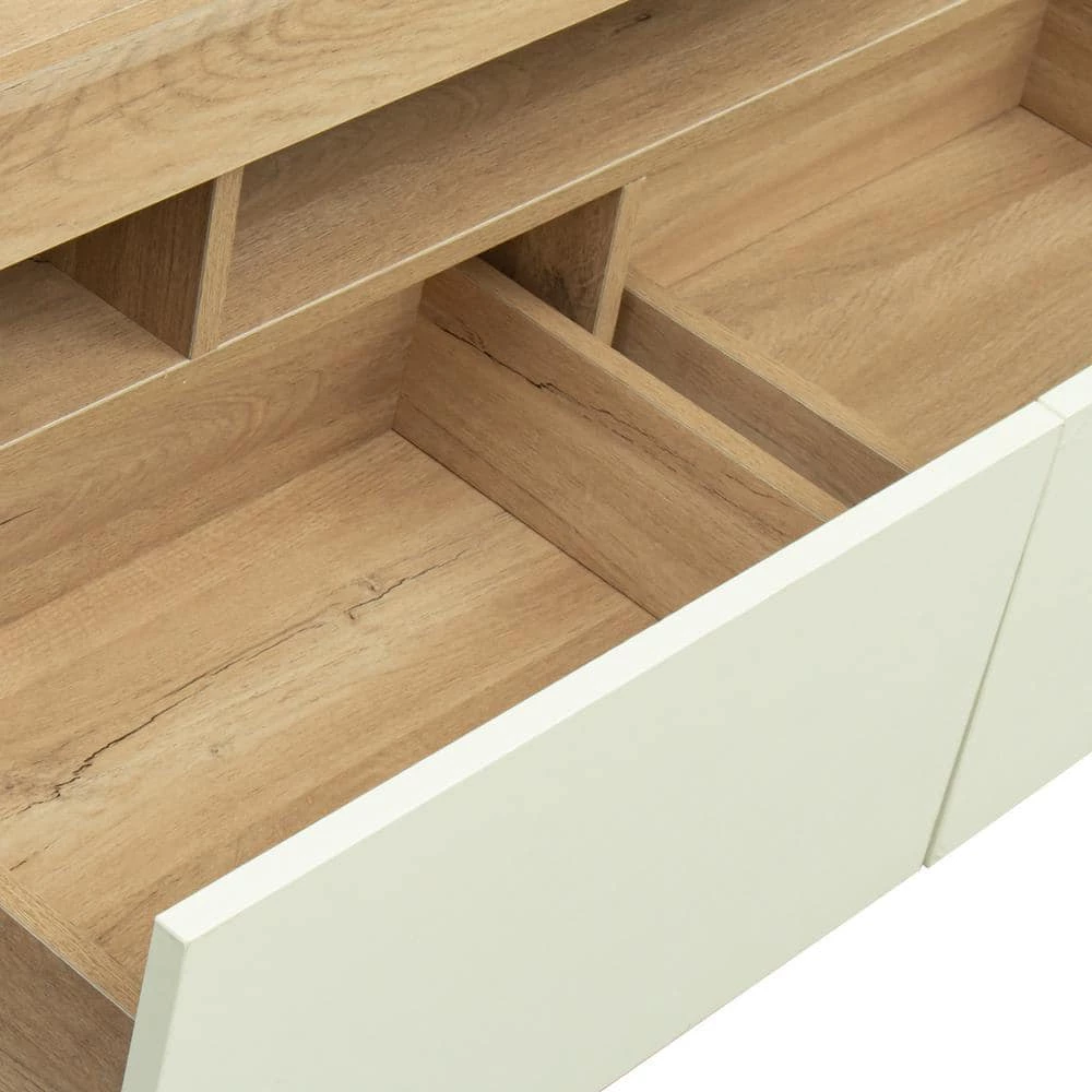 63.00 in. White/Rustic Oak TV Stand Fits TV's up to 70 in. with Simple Design TV Stand Cabinet by GODEER - Image 9
