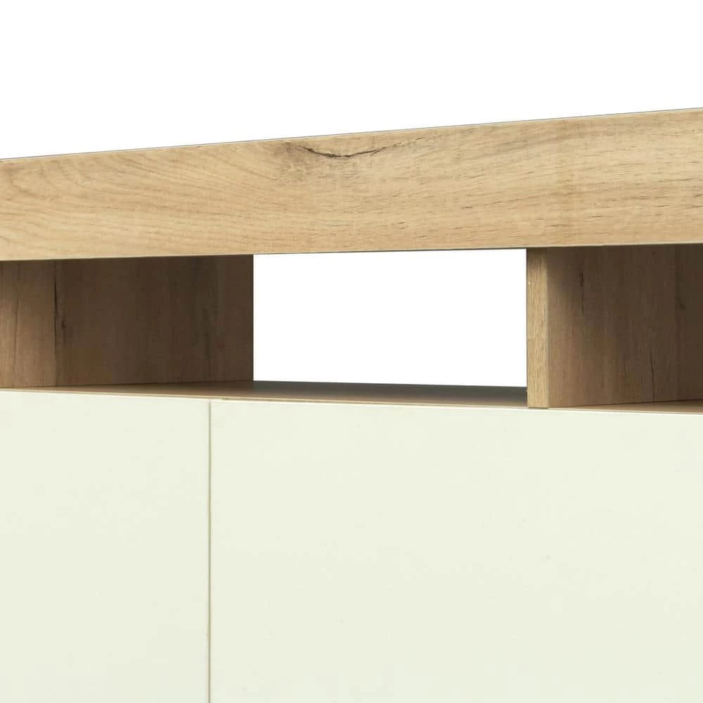 63.00 in. White/Rustic Oak TV Stand Fits TV's up to 70 in. with Simple Design TV Stand Cabinet by GODEER - Image 8