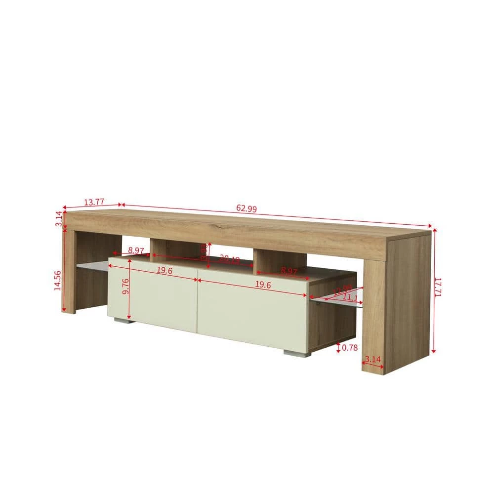 63.00 in. White/Rustic Oak TV Stand Fits TV's up to 70 in. with Simple Design TV Stand Cabinet by GODEER - Image 5