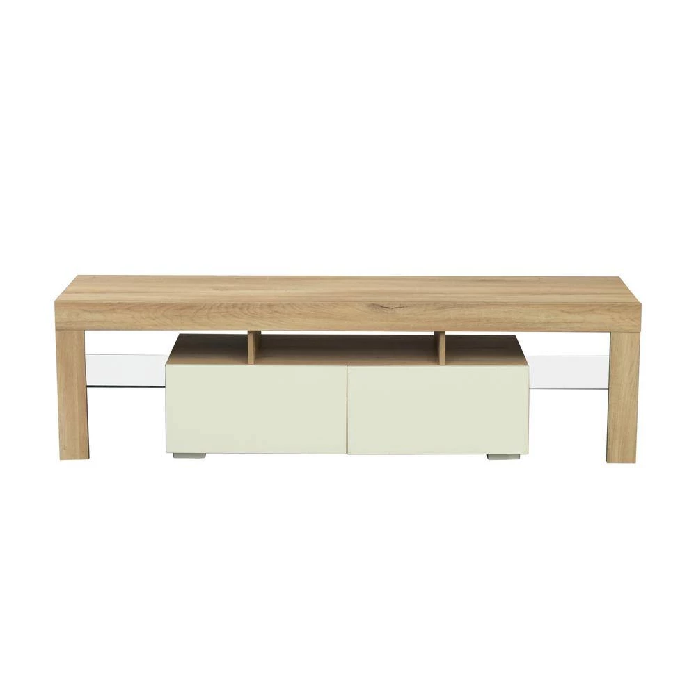 63.00 in. White/Rustic Oak TV Stand Fits TV's up to 70 in. with Simple Design TV Stand Cabinet by GODEER - Image 6