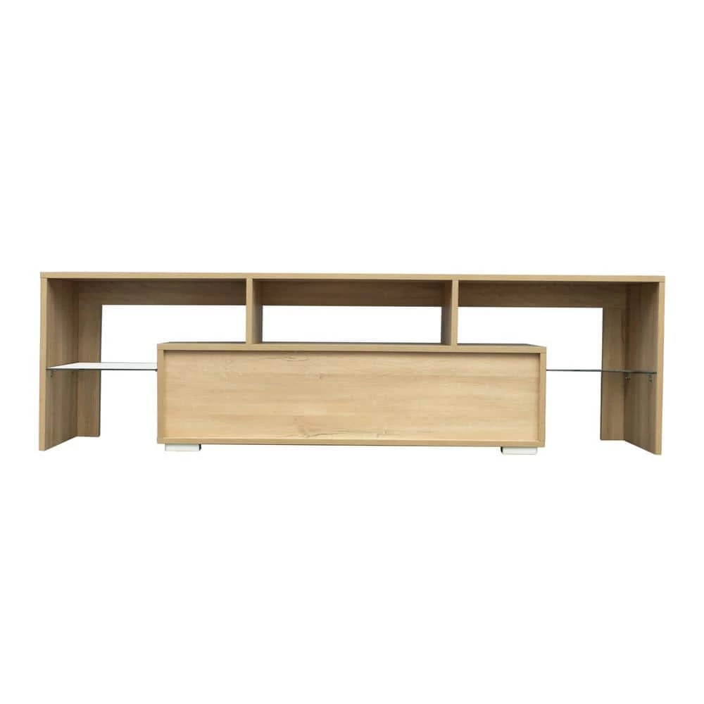 63.00 in. White/Rustic Oak TV Stand Fits TV's up to 70 in. with Simple Design TV Stand Cabinet by GODEER - Image 4